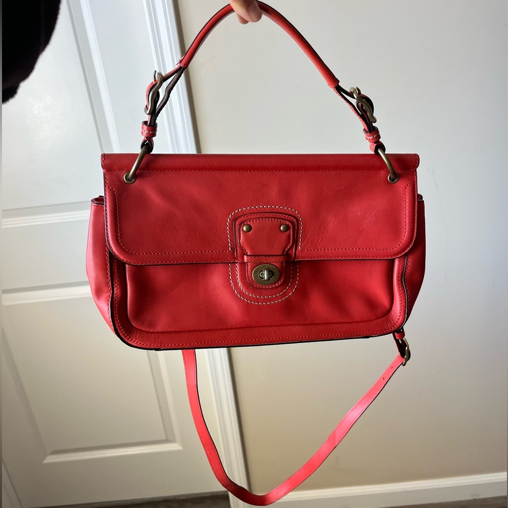 Red Vintage Coach Leather Crossbody Bag